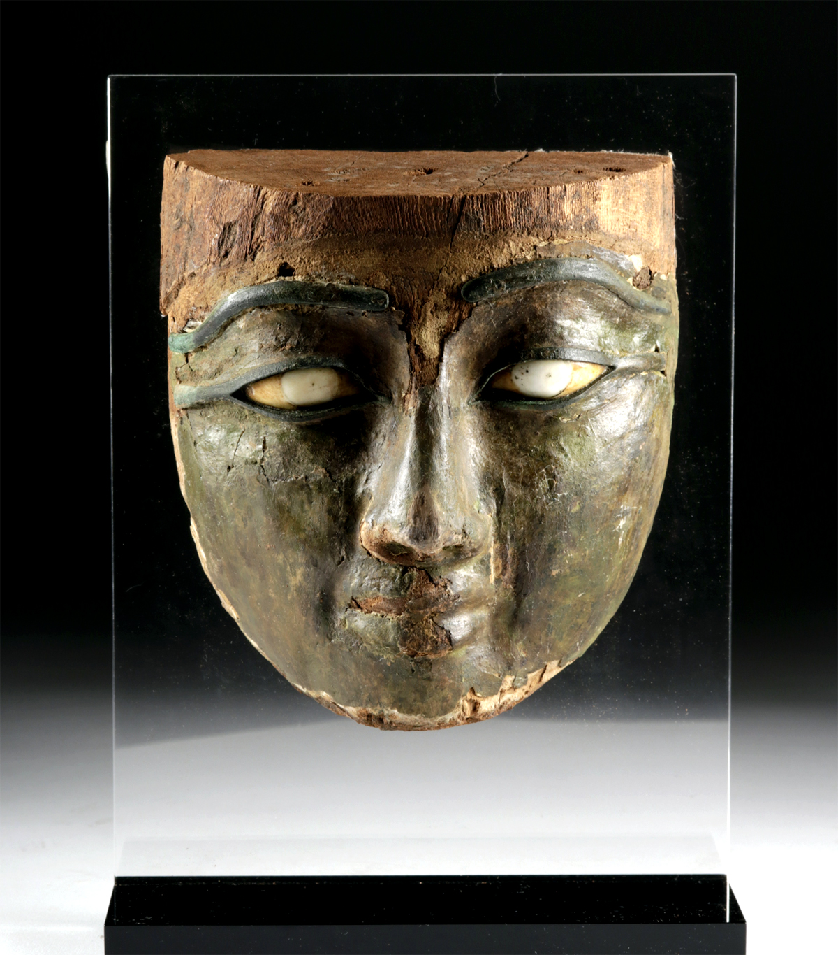 Egyptian Stuccoed Mask -Stone Eyes, Bronze Brows & Lids - Image 2 of 4