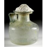 Large Roman Glass Jug w/ Encrusted Stopper