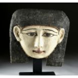 Egyptian Late Dynastic Painted Cedar Sarcophagus Mask