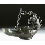 Early Byzantine Bronze Griffin Oil Lamp - ex-Christie's