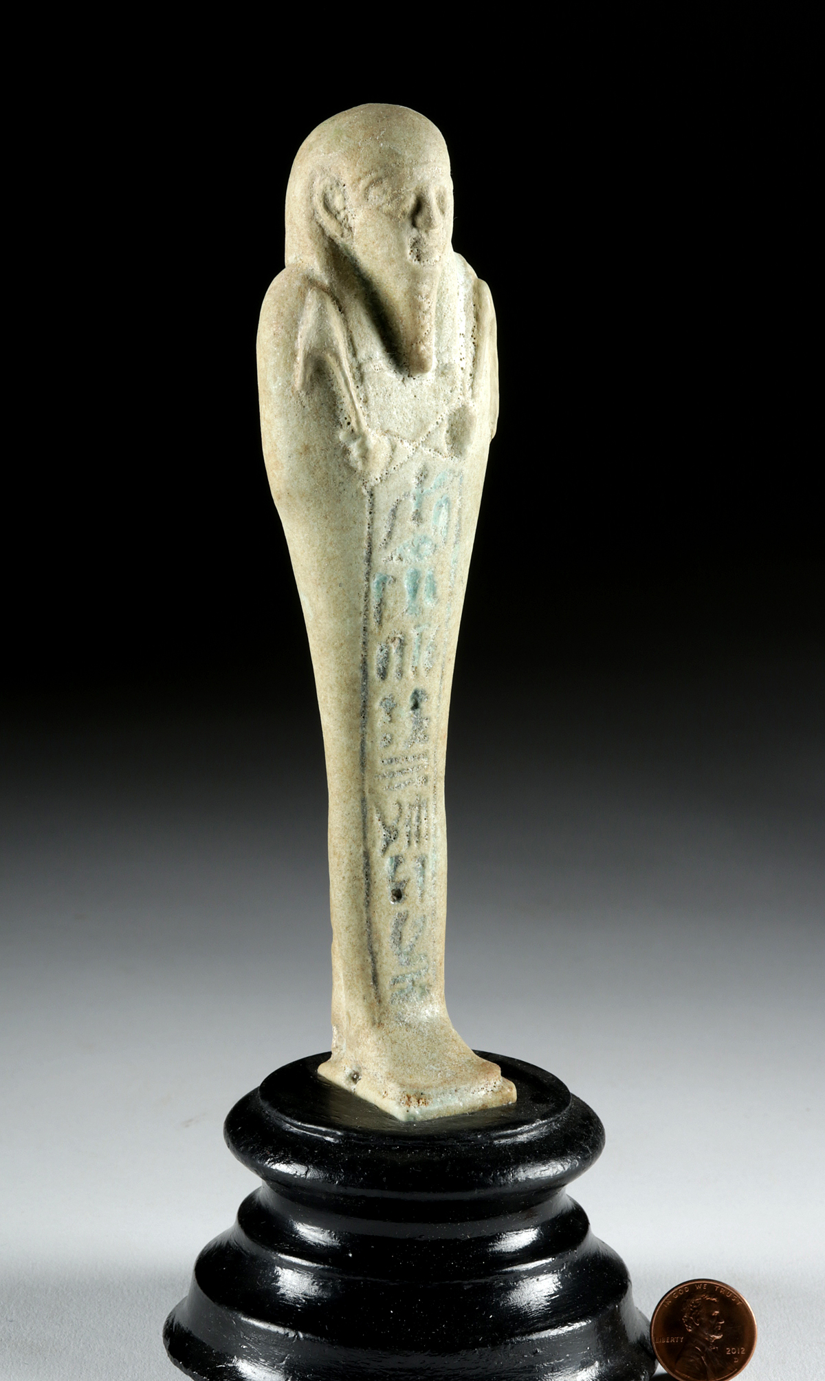 Tall Egyptian Late Dynastic Glazed Faience Ushabti - Image 2 of 4