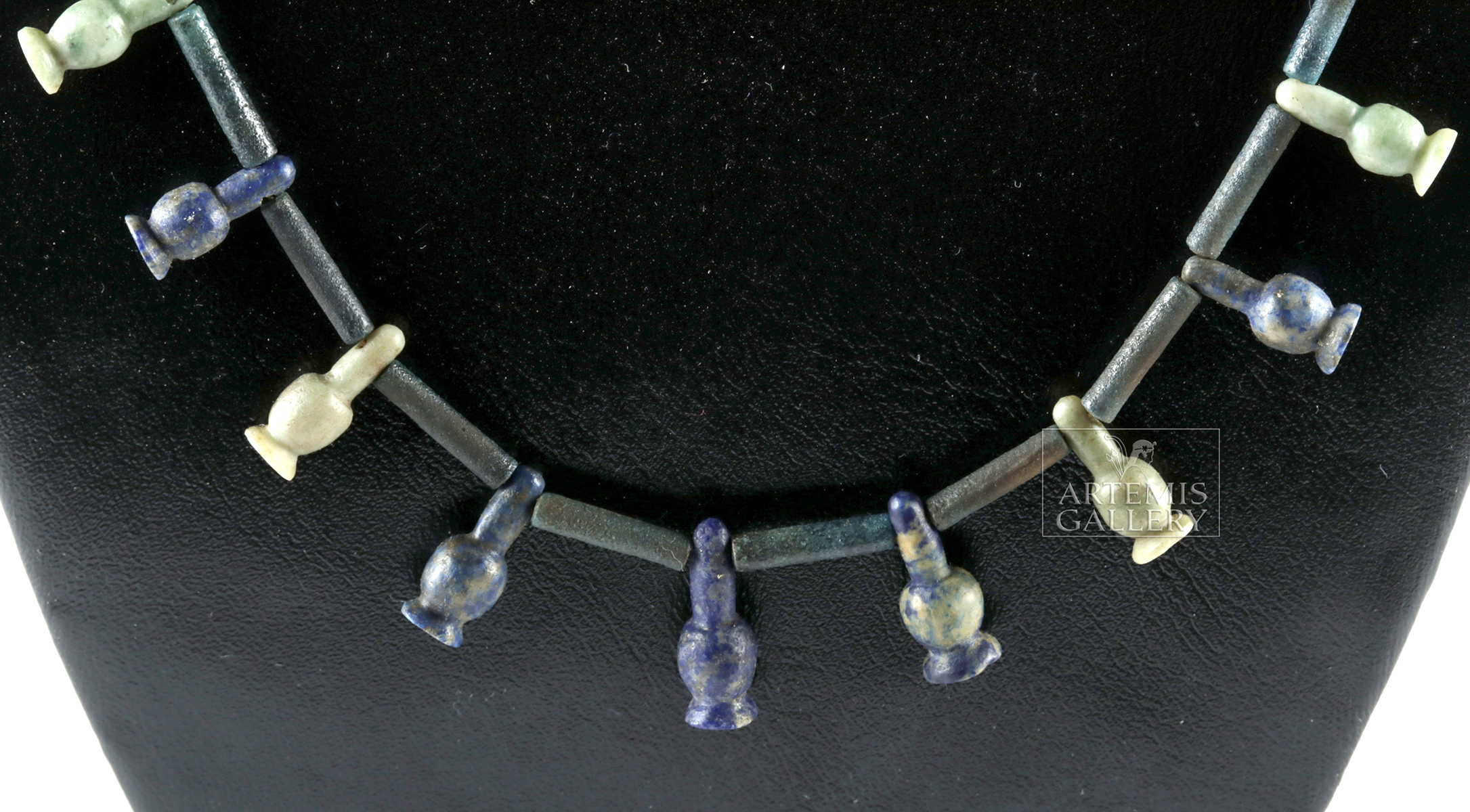 Egyptian Faience, Lapis Lazuli, & Quartz Poppy Necklace - Image 2 of 4