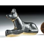 Egyptian Black Glass Anubis w/ Gold Tone Setting