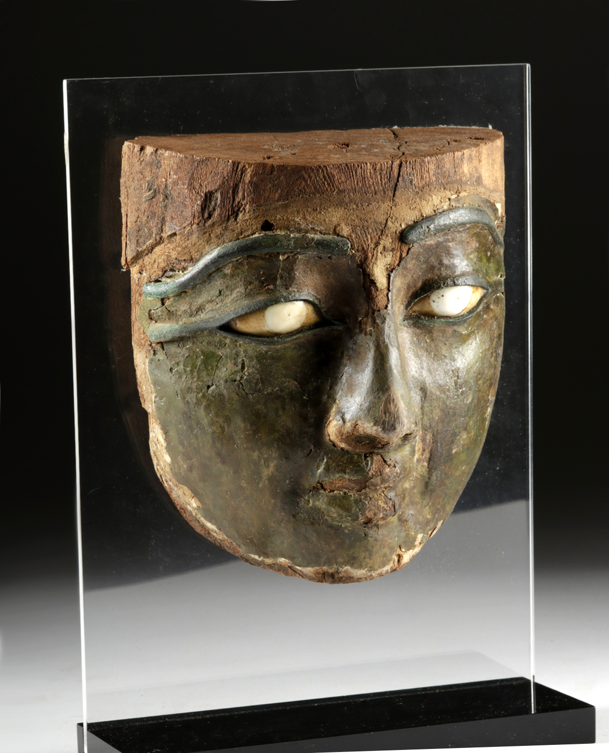 Egyptian Stuccoed Mask -Stone Eyes, Bronze Brows & Lids - Image 3 of 4