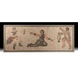 Roman Stone Mosaic with Dancing Bacchic Figures