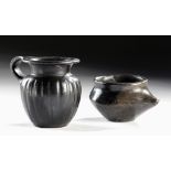 Miniature Greek Blackware Baby Feeder + Jug