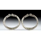 2 Published Greek Silver Bracelets, Snake Finials 215 g