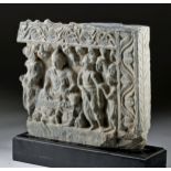 Gandharan Schist Relief Panel - Buddha & Attendees