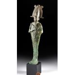 Tall Egyptian Bronze Standing Osiris w/ Silvered Eyes