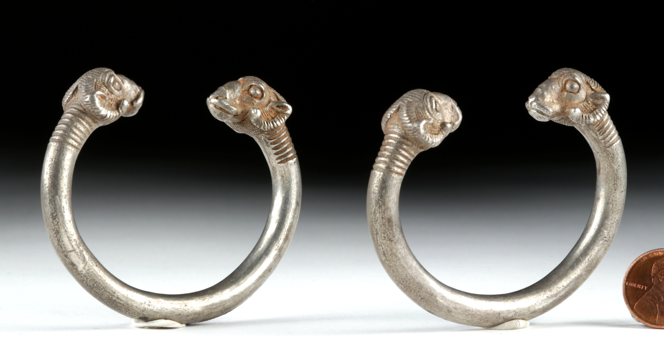 2 Published Asiatic Silver Bracelets w/ Rams - 165.3 g