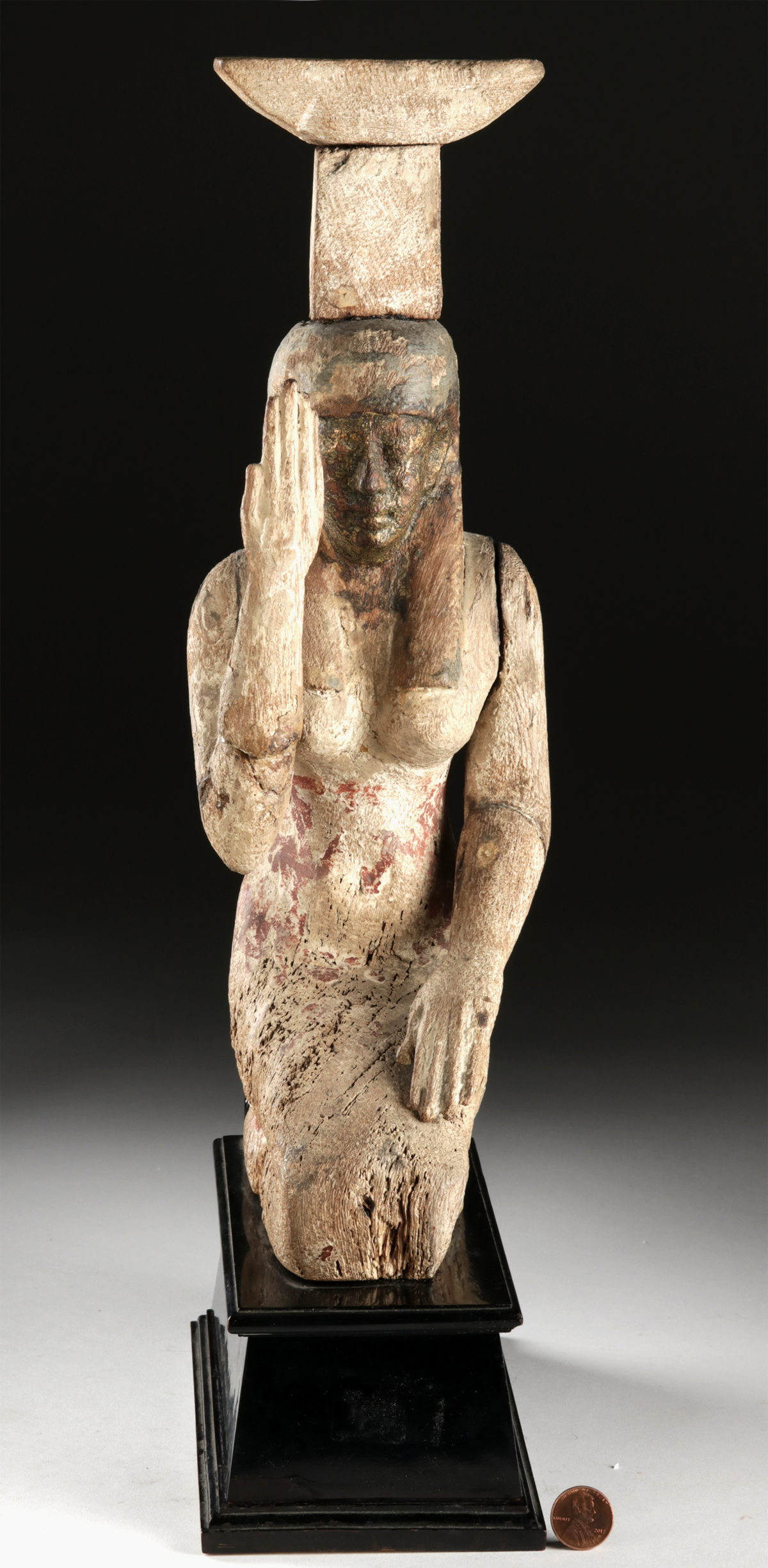 Egyptian Gilded Polychrome Statue - Mourning Nephthys - Image 2 of 3