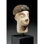 Rare Bactrian Limestone Idol Head with Chlorite Cap