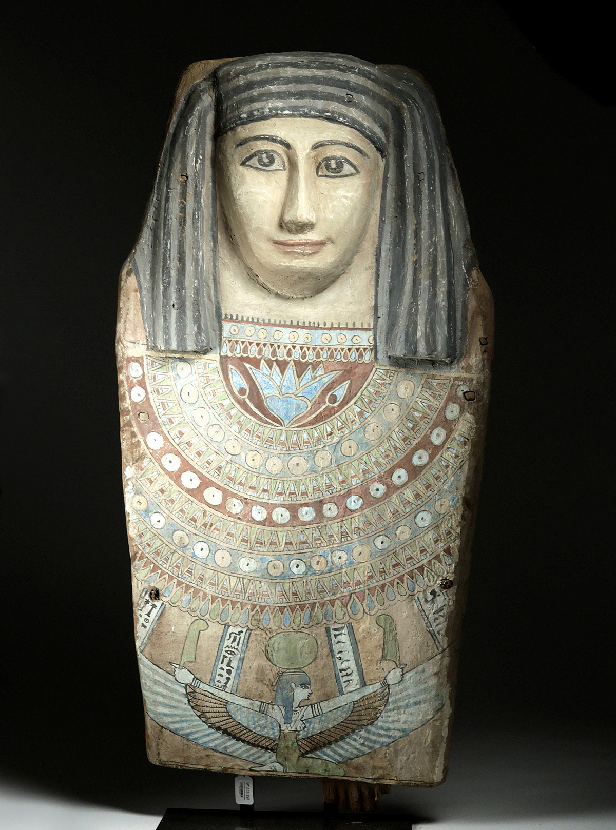 Egyptian Late Period Polychrome Wood Sarcophagus Panel