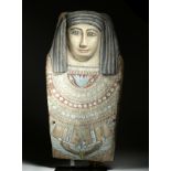 Egyptian Late Period Polychrome Wood Sarcophagus Panel