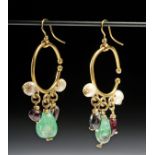 Published Byzantine Gold & Gemstone Hoop Earrings, 22 g