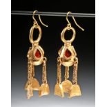 Published Parthian Gold & Carnelian Earrings - 12.7 g