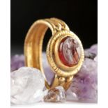 Roman 22K+ Gold Ring w/ Carnelian Intaglio