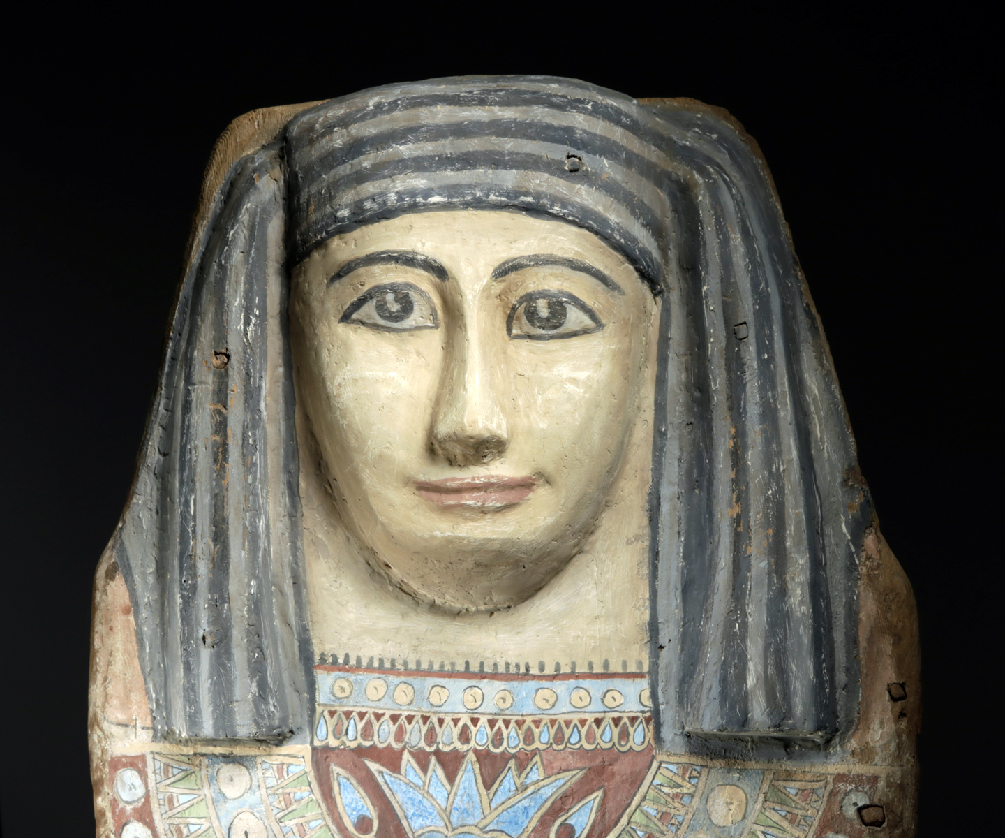 Egyptian Late Period Polychrome Wood Sarcophagus Panel - Image 2 of 5