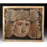 Roman Stone Mosaic of Visage w/ Leafy Crown
