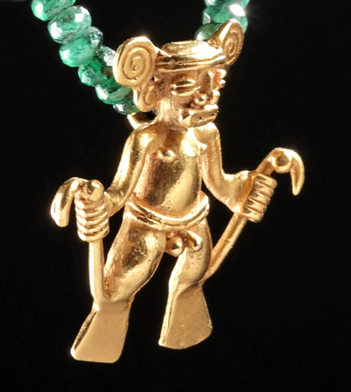 Necklace w/ Ancient Panamanian Gold Amulet & Emeralds - Image 4 of 5