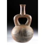 Chavin Brownware Stirrup Vessel w/ Incised Motifs