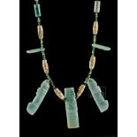 Costa Rican Gold & Jadeite Bead Necklace w/ Emeralds