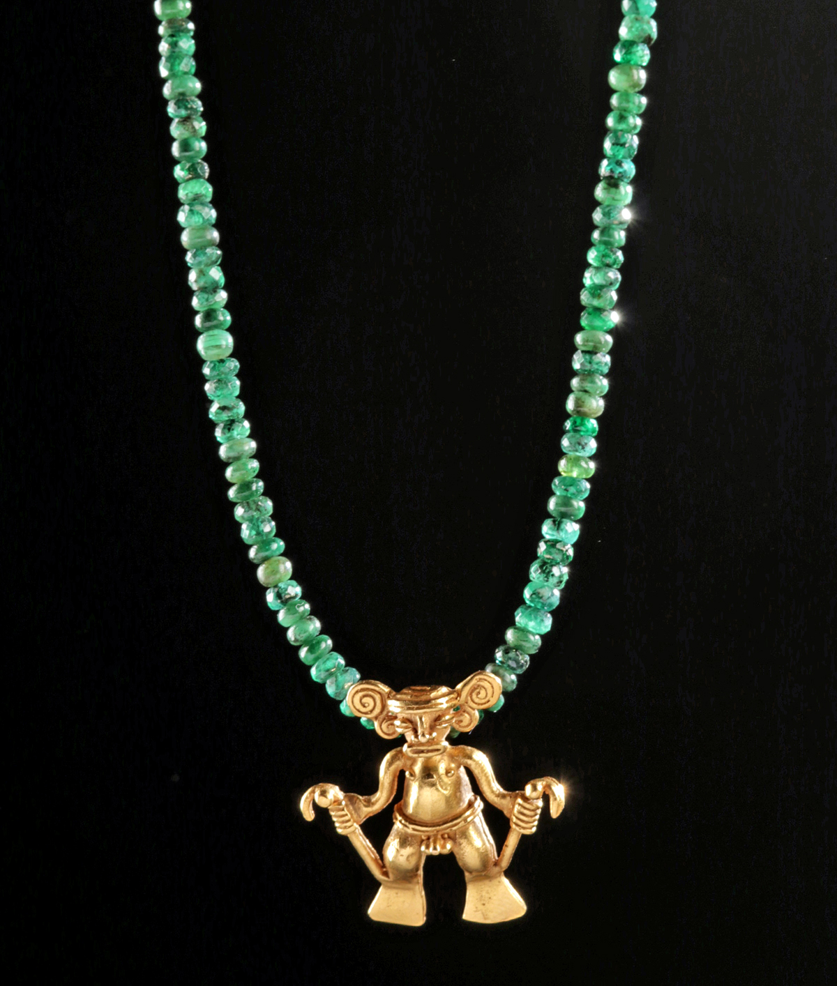 Necklace w/ Ancient Panamanian Gold Amulet & Emeralds - Image 3 of 5