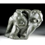 Large 20th C. Inuit Soapstone Carving - Bear & Seals