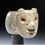 Costa Rican Stone Mace Head with Bat-Human Face