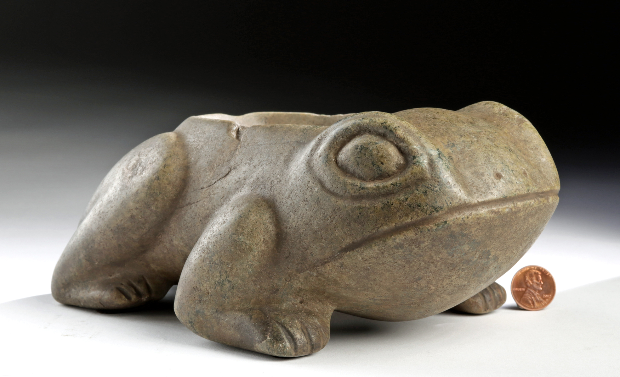 Moche Greenstone Frog Mortar - Image 2 of 6