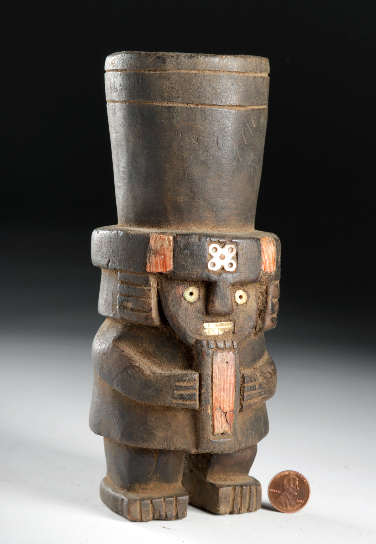 Huari Wood, Shell & Nacre Figural Kero - Pan Flutist - Image 2 of 6