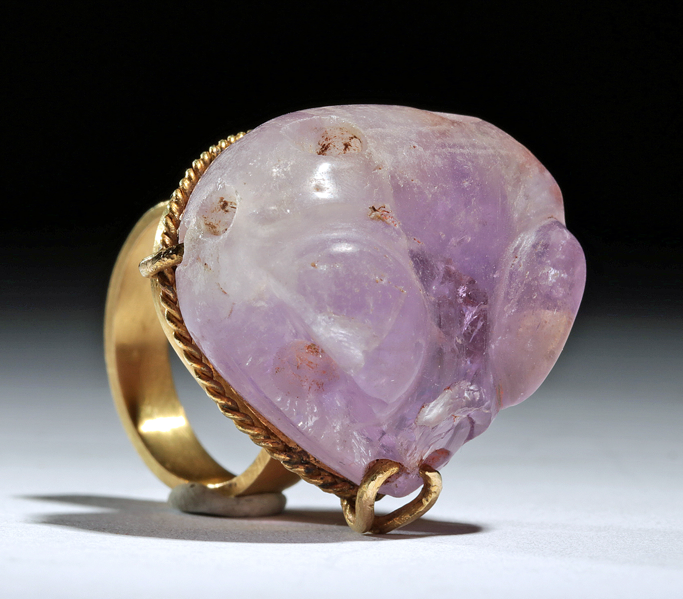 Aztec Amethyst Snake Head Pendant / Gold Ring