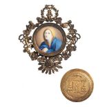 A MINIATURE MADONNA Around the mid-19th century Italy Watercolor and gouache on ivory, backed with