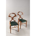 A PAIR OF BIEDERMEIER CHAIRS Cca 1830 Čechy Praha Walnut, reupholstered 89 x 44 x 56 cm A pair of