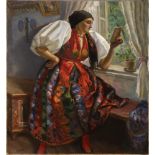 JAN HÁLA 1890 - 1959: GIRL IN FOLK COSTUME Early 1920s Oil on canvas 85 x 78,5 cm Signed lower left: