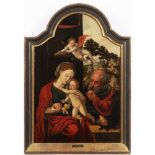 PIETER COECKE VAN AELST (follower) 1502 - 1550: THE HOLY FAMILY WITH AN ANGEL Second quarter of 16th