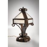 VLASTISLAV HOFMAN 1884 - 1964: A TABLE LAMP After 1920 Čechy Praha ARTĚL Patinated copper, milk