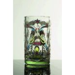 A GLASS Cca 1920 Čechy Praha ARTĚL Clear glass with enamal painting 12 cm This glass with the