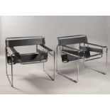 WASSILY CHAIRS 1980s Chrome-plated steel, black leather 73 x 78 x 70 cm These chairs produced by