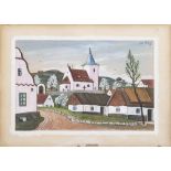 JOSEF LADA 1887 - 1957: VILLAGE GREEN WITH CHAPEL 1944 Pencil, watercolor and gouache on