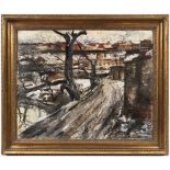 KAREL HOLAN 1893 - 1953: PRAGUE NEIGHBORHOODS 1938 Oil on canvas 80 x 100 cm Signed lower right: "K.