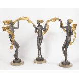 OLBRAM ZOUBEK 1926 - 2017: THE THREE GRACES 1984 Pewter, partially gilt Heigh: 73 cm, 71 cm, 71 cm