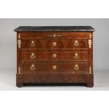 A FRENCH EMPIRE CHEST Ca. 1810 France Wood (walnut, flame mahogany), bronze, marble 93 x 130 x 56 cm