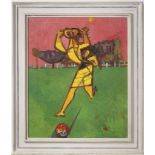 PRAVOSLAV KOTÍK 1889 - 1970: GIRL BEHIND THE BALL 1950s Oil on canvas 61 x 50 cm Signed upper