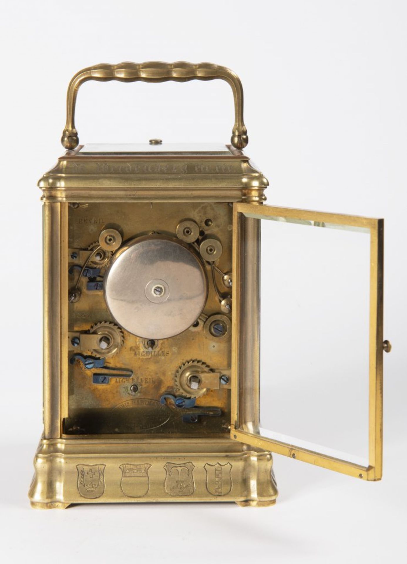 JOHANNES HARTMANN: A TRAVEL ALARM CLOCK IN A CABINET 1861 Germany Berlín Gilt bronze 17,5 x 9 x 8, - Bild 3 aus 5