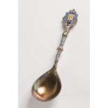 IVAN CHLEBNIKOV 1819 - 1881: A SPOON 1877 Russia Moskva Silver gilt "vermeil", polychrome