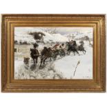 JAROSLAV VÌŠÍN 1859 - 1915: RIDING IN WINTERTIME 1896 Oil on canvas 61 x 91 cm Signed lower right "