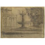 FRANTIŠEK TICHÝ 1896 - 1961: BELVEDERE WITH FOUNTAIN 1946 Pencil and charcoal on paper 36,5 x 53