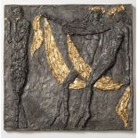 OLBRAM ZOUBEK 1926 - 2017: A FAUN AND NYMPHS 1978 Pewter, partially gilt 34,5 x 34,5 cm Signed on