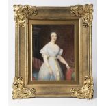 ÉTIENNE BOUCHARDY 1797 - 1849: MINIATURE OF A YOUNG LADY IN A WHITE DRESS 1840 Watercolor and